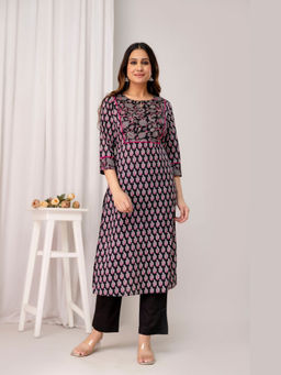 EKOHUM - Printed Cotton Black Kurta