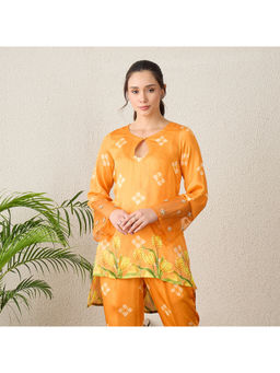 First Resort by Ramola Bachchan - Orange Boota Print High-Low Kurta