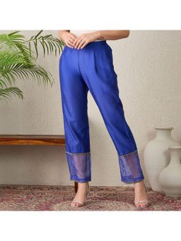 First Resort by Ramola Bachchan - Navy Blue Straight Pant with Hand Embroidery