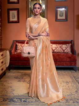 Odette - Festive Peach Linen Blend Woven Saree with Unstitched Blouse