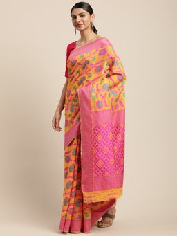 Vastranand - Orange & Pink Woven Design Jamdani Saree with Unstitched Blouse