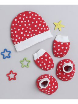 Bumzee - Red & White Girls Cotton Cap Mitten & Bootie Set