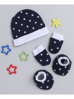 Bumzee - Navy & White Boys Cotton Cap Mitten & Bootie Set