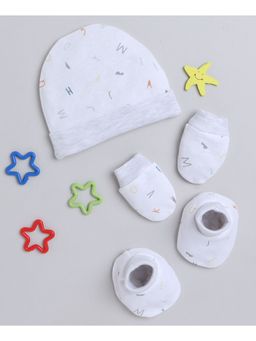 Bumzee - White & Grey Boys Cotton Cap Mitten & Bootie Set