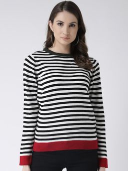 Club York - Women White Black Striped Sweater