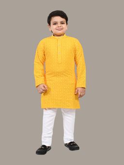 BT DEZINES - Yellow Embroidered Kurta and Pyjama (Set of 2)