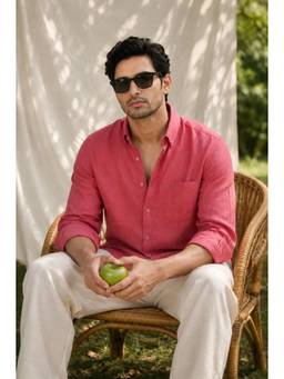 XKIND - Muted Red 100% Pure Linen Button Down Casual Shirt