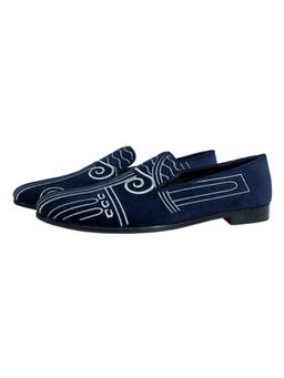 SHUTIQ - Athen Navy Blue Velvet Loafers