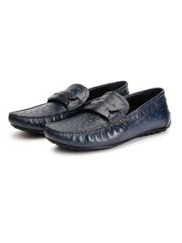 SHUTIQ - Baran Ostrich Navy Blue Lather Loafers