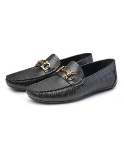 SHUTIQ - Figo Croco Coal Black Lather Loafers