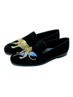 SHUTIQ - Leopard Canvas Coal Black Lather Loafers