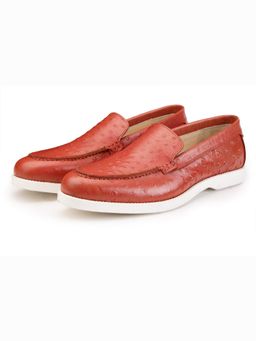 SHUTIQ - Otimo Ostrich Orange Lather Loafers