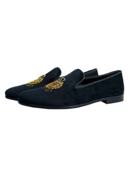 SHUTIQ - Royal Emblem Coal Lather Loafers