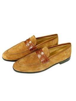 SHUTIQ - Tan Rawhide with Croco Bar Lather Loafers