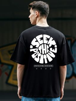 Bewakoof - Men's Black Peace Seeker Typography Oversized T-shirt