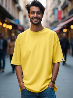 Bewakoof - Men's Yellow Oversized Fit T-shirt