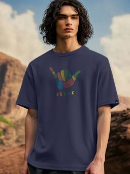 Bewakoof - Men's Blue Hang Loose Graphic Printed Oversized T-shirt