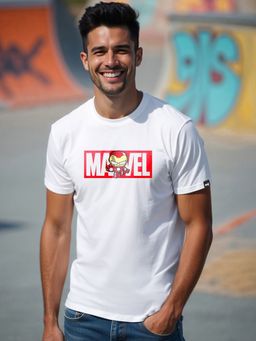 Bewakoof - Official Marvel Men's White Ironman Graphic Printed T-shirt