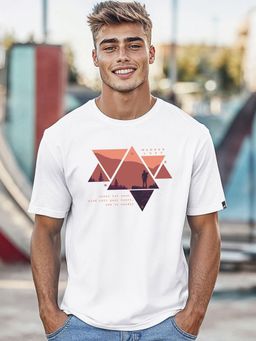 Bewakoof - Men's White Wander Geometry T-shirt