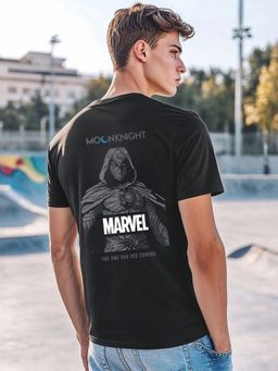Bewakoof - Official Marvel Men's Black Marvel Moon Knight Graphic Printed T-shirt