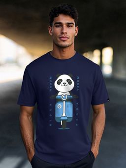 Bewakoof - Men's Blue Rider Vroom Panda Graphic Printed T-shirt