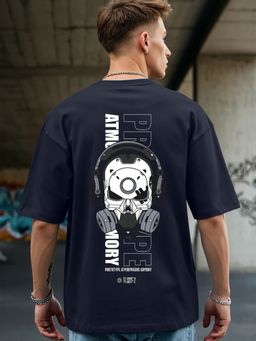 Bewakoof - Men's Blue Prototype Graphic Printed Oversized T-shirt