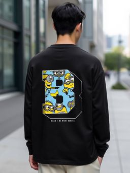 Bewakoof - Men's Black Minions Me Want Banana Graphic Printed Oversized T-shirt