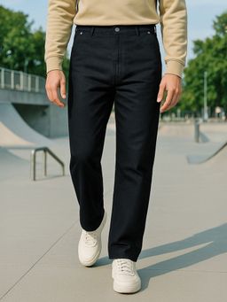 Bewakoof - Men's Black Baggy Fit Mid-Rise Jeans