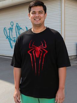 Bewakoof - Men's Black Spiderman Blend Graphic Printed Oversized Plus Size T-shirt