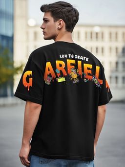 Bewakoof - Heavy Duty 1.0 Official Garfield Men's Black Graphic Printed Oversized T-Shirt