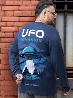 Bewakoof - Men's Navy Blue Ufo Invasion Graphic Printed Plus Size T-shirt