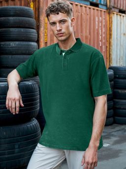 Bewakoof - Heavy Duty 1.0 Men's Green Oversized Acid Wash Polo T-shirt