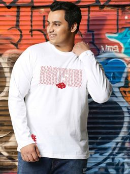 Bewakoof - Official Naruto Men's White Akatsuki Origin Graphic Printed Oversized Plus Size T-shirt