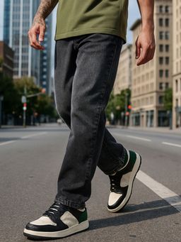 Bewakoof - Men's Grey Baggy Fit Washed Mid-Rise Jeans