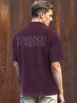 Bewakoof - Heavy Duty 1.0 Marvel Men's Purple Panther Typography Oversized Acid Wash Polo T-shirt