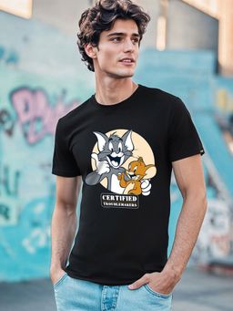 Bewakoof - Official Tom & Jerry Men's Black Certified Troublemakers (TJL) Graphic Printed T-shirt