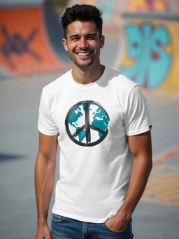 Bewakoof - Men's White World Peace Graphic Printed T-shirt