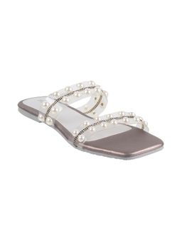 Metro - Womens Gun Metal Flat Mules Metro Embellished Metallic Flats