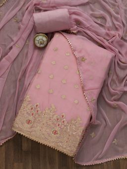 Koskii - Onion Pink Zariwork Art Silk Unstitched Salwar Suit
