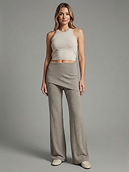 Odette - Beige Rayon and Spandex Solid Trouser for Women