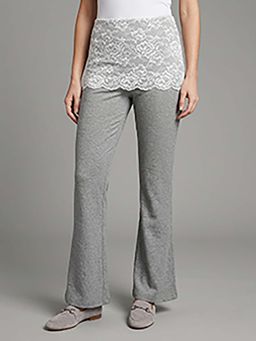 Odette - Grey Rayon and Spandex Lace Work Trouser for Women