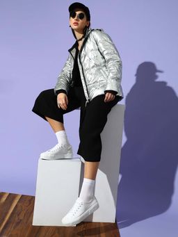 STREET 9 - Silver Quilted Puffer Jacket