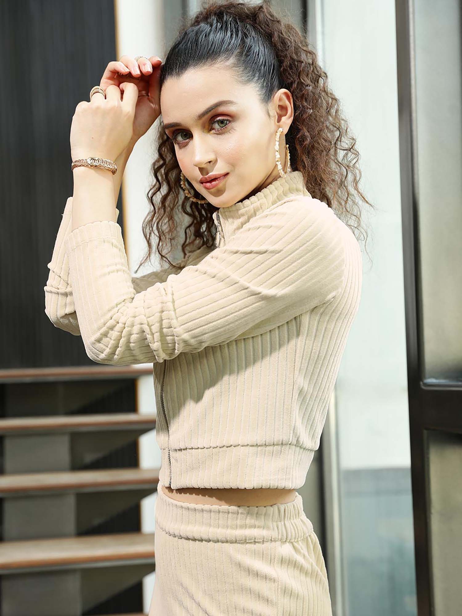 street 9 Beige Drop Needle Jacket-picture-27
