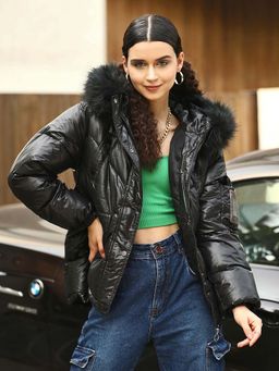 STREET 9 - Black Quilted Puffer Jacket