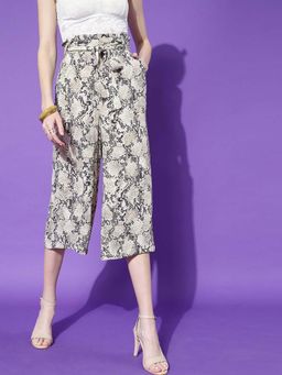 STREET 9 - Off White Animal Printed Culottes with Belt