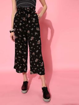 STREET 9 - Black Floral Printed Culottes with Belt