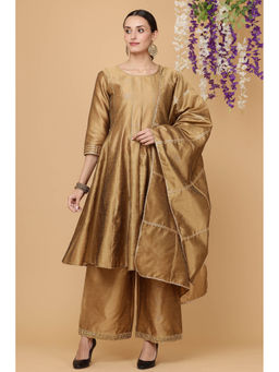 Kaanchie Nanggia - Brown Kalidar Kurta Palazzo With Dupatta (Set of 3)