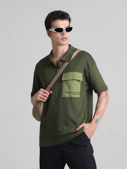 Jack & Jones - Green Oversized Drop Shoulder Polo T-Shirt