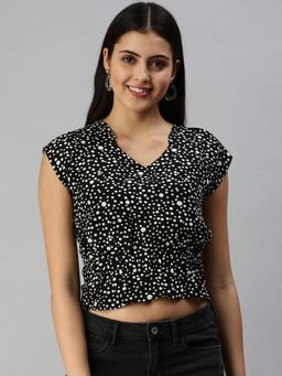 SHOWOFF - Women Sweetheart Cap Polka Dots Black Crop Top