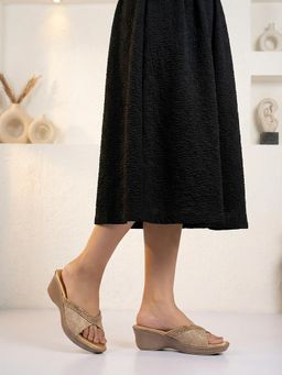 SHOE BEE - Women Gold Synthetic Heels